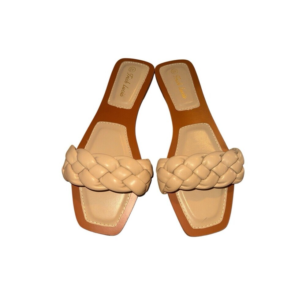 Trish Lucia Cream Braided Slide Sandals Square Toe Neutral Minimalist Women’s 40 - Picture 2 of 6